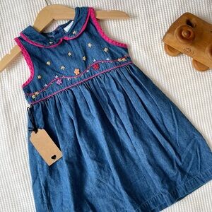 Vintage Embroidered Blue Denim Kids Dress
